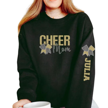 Custom Glitter Cheer Mom Sweatshirt, Custom Bling Cheer Mom Shirts 2D0023