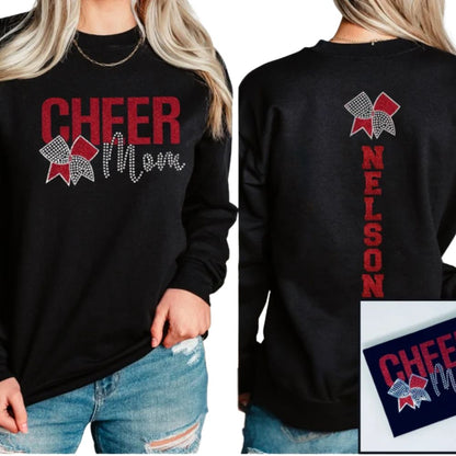 Custom Glitter Cheer Mom Sweatshirt, Custom Bling Cheer Mom Shirts 2D0023