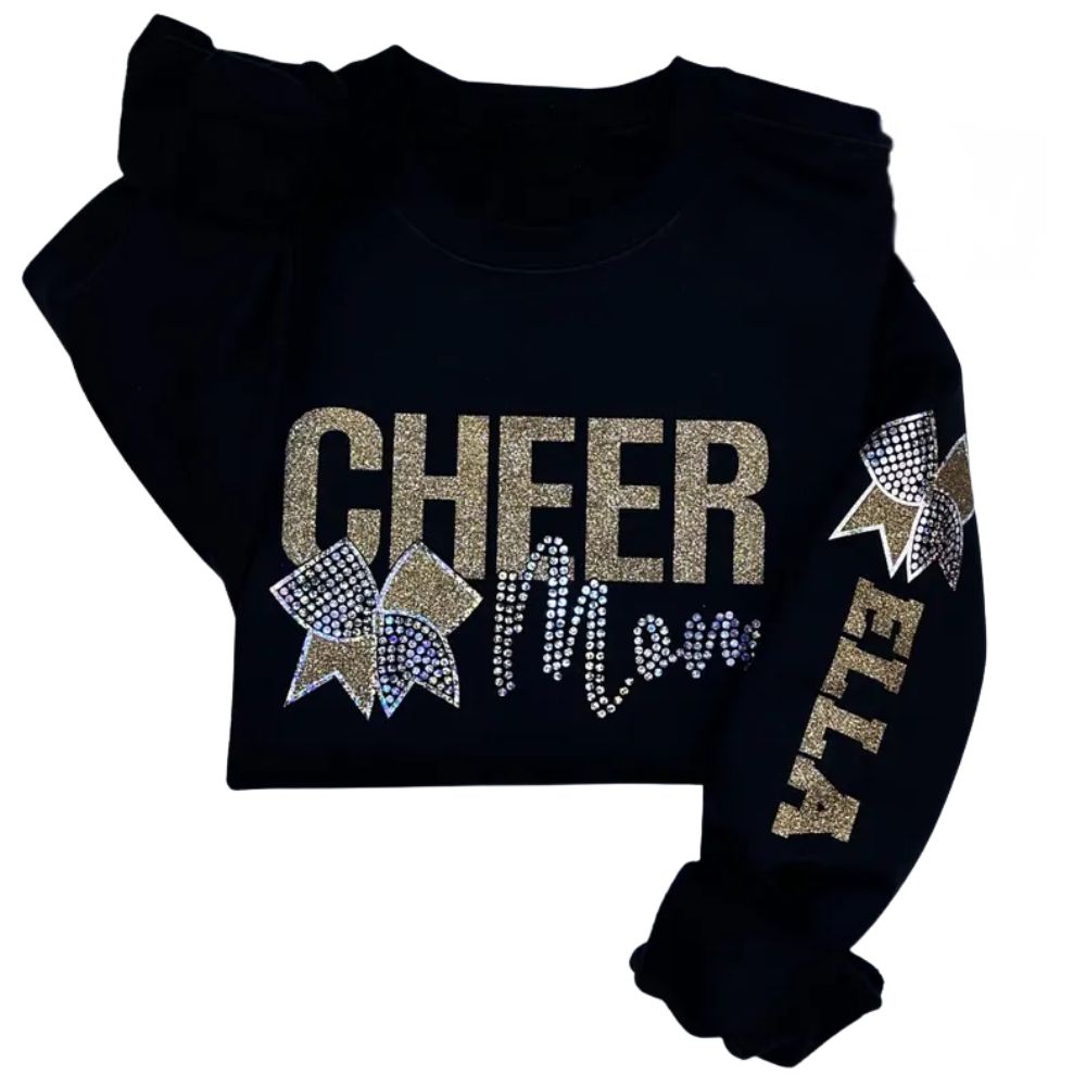 Custom Glitter Cheer Mom Sweatshirt, Custom Bling Cheer Mom Shirts 2D0023