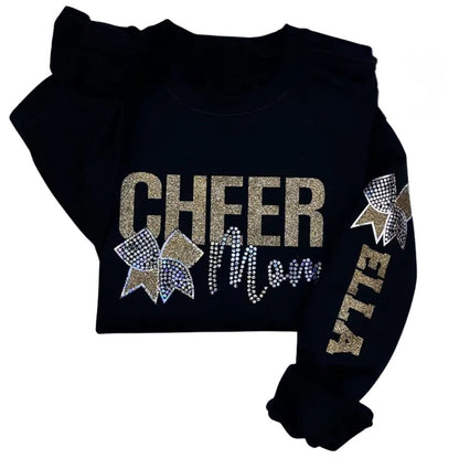 Custom Glitter Cheer Mom Sweatshirt, Custom Bling Cheer Mom Shirts 2D0023