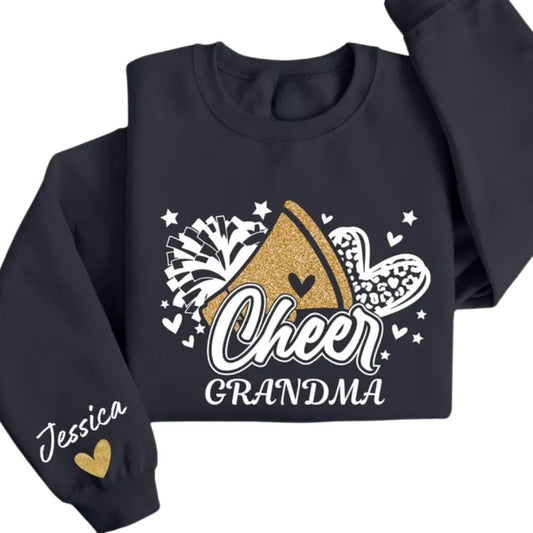 Custom Glitter Cheer Grandma Sweatshirt, Custom Cheer Sweatshirts With Bling For Grandma 2D0026