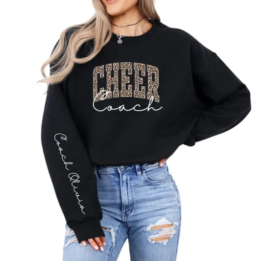 Custom Women Leopard Cheer Coach Sweatshirt, Custom Cheer Coach Sweatshirt 2D0033