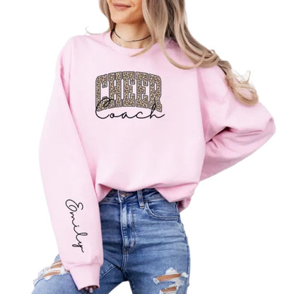 Custom Women Leopard Cheer Coach Sweatshirt, Custom Cheer Coach Sweatshirt 2D0033