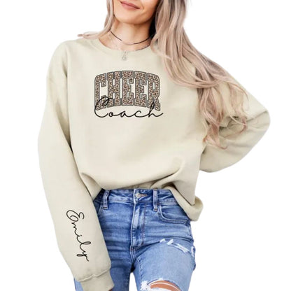 Custom Women Leopard Cheer Coach Sweatshirt, Custom Cheer Coach Sweatshirt 2D0033