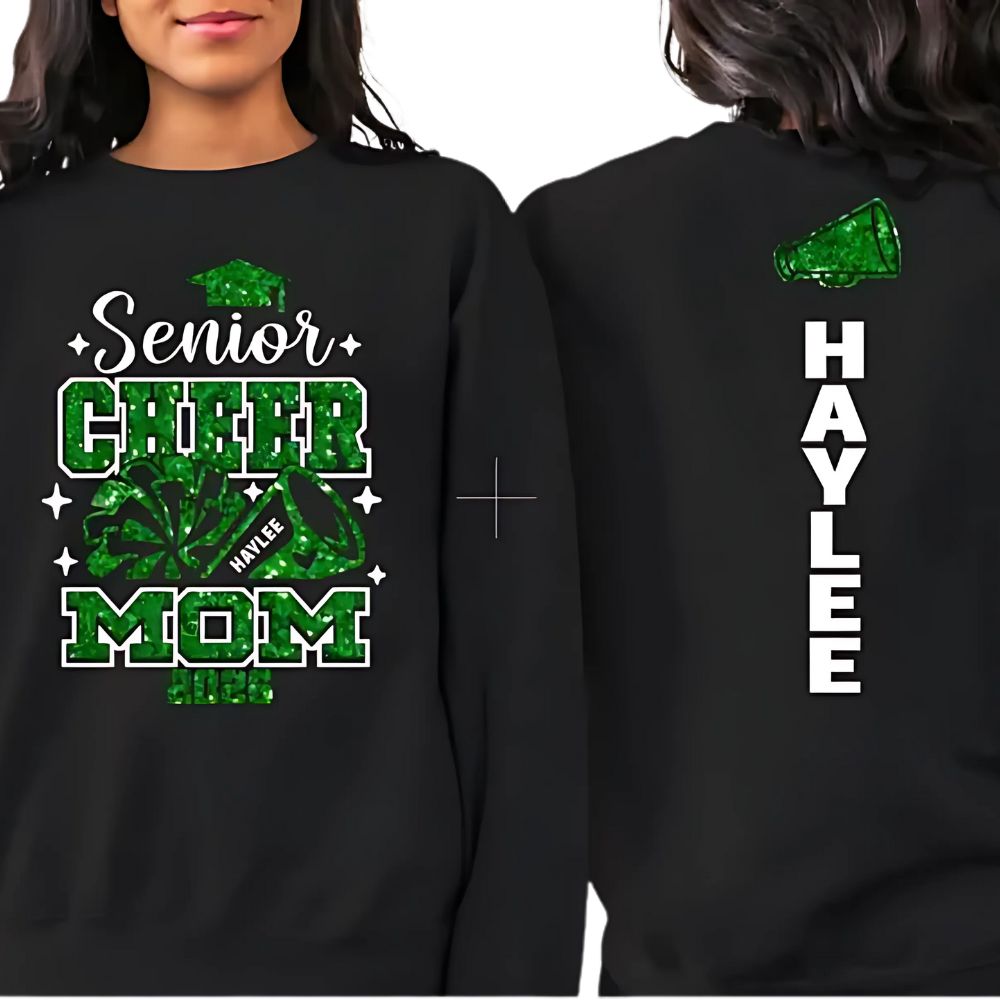 Custom Women Senior 2026 Glitter Cheer Mom Sweatshirts, Custom Senior Cheer Mom Sweatshirts 2D0038