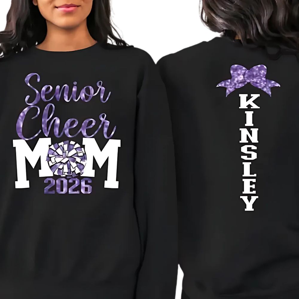 Custom Glitter Senior Cheer Mom Sweatshirts 2026, Custom Senior Mom Cheer Sweatshirts 2D0039