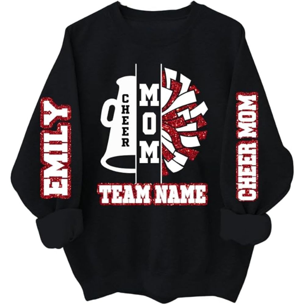 Custom Glitter Cheer Team Mom Sweatshirts Women, Custom Cheer Mom Sweatshirts 2D0049