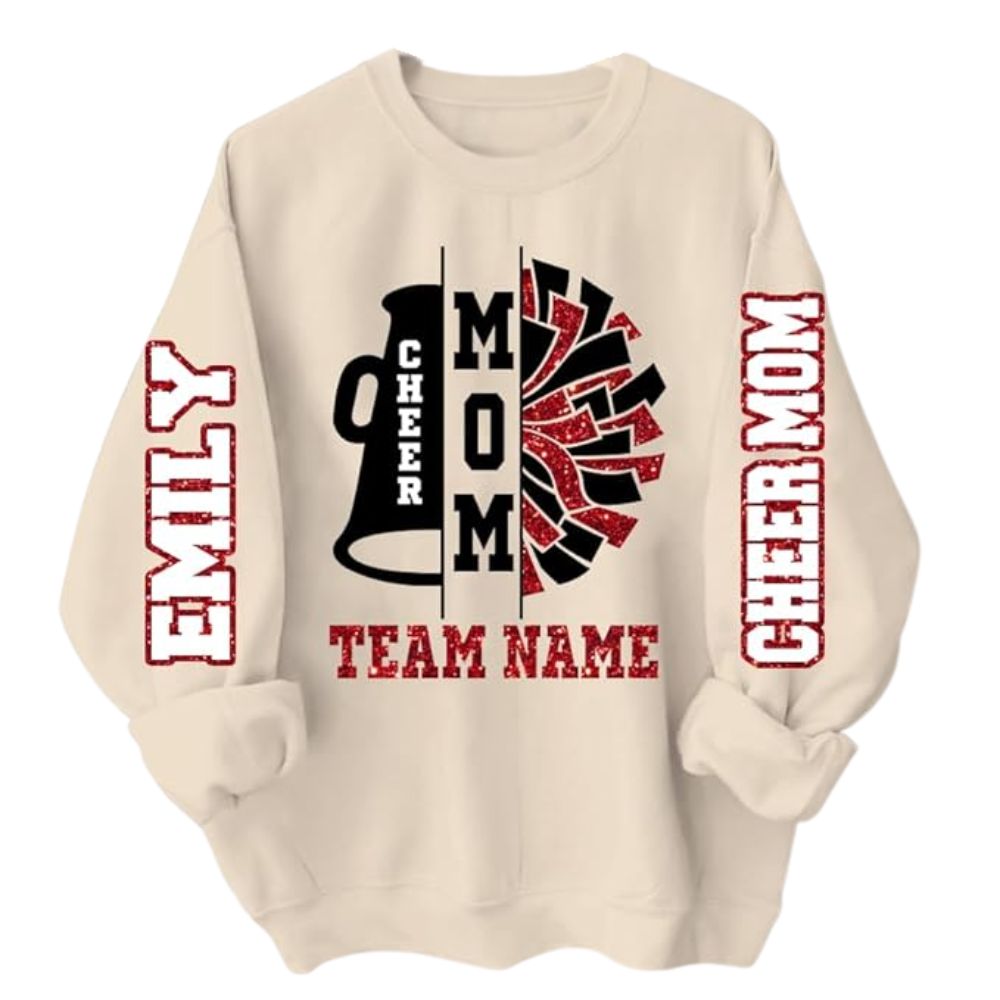 Custom Glitter Cheer Team Mom Sweatshirts Women, Custom Cheer Mom Sweatshirts 2D0049