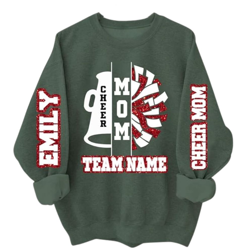 Custom Glitter Cheer Team Mom Sweatshirts Women, Custom Cheer Mom Sweatshirts 2D0049