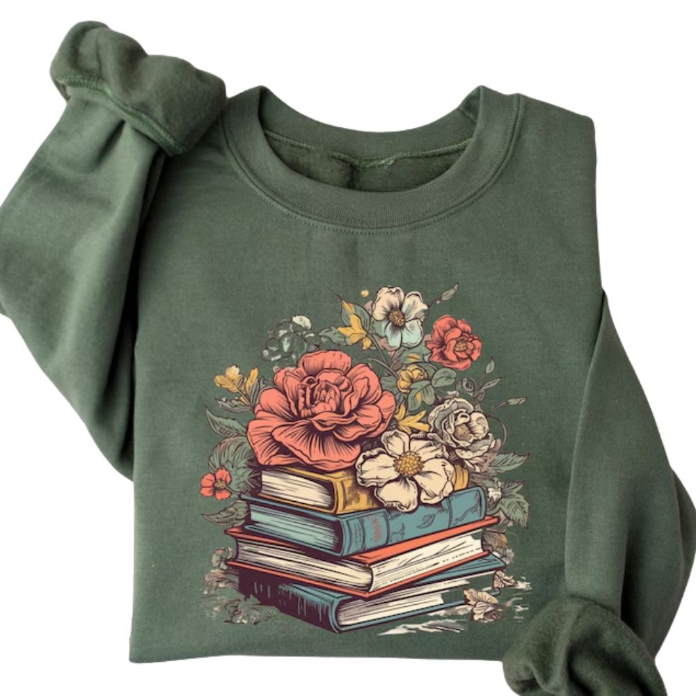 Floral Books Sweatshirts, Book Lover Sweatshirt, Reading Sweatshirt 2D0051