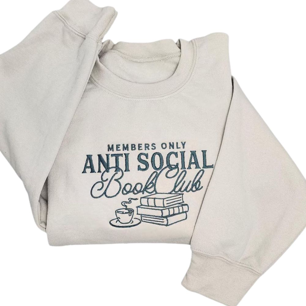 Members Only Anti Social Book Club Embroidered Sweatshirt, Book Club Sweatshirt 2D0062
