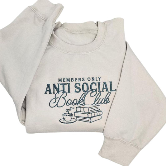 Members Only Anti Social Book Club Embroidered Sweatshirt, Book Club Sweatshirt 2D0062