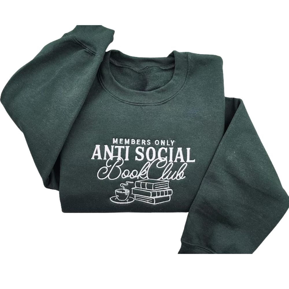 Members Only Anti Social Book Club Embroidered Sweatshirt, Book Club Sweatshirt 2D0062