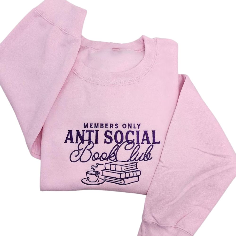 Members Only Anti Social Book Club Embroidered Sweatshirt, Book Club Sweatshirt 2D0062