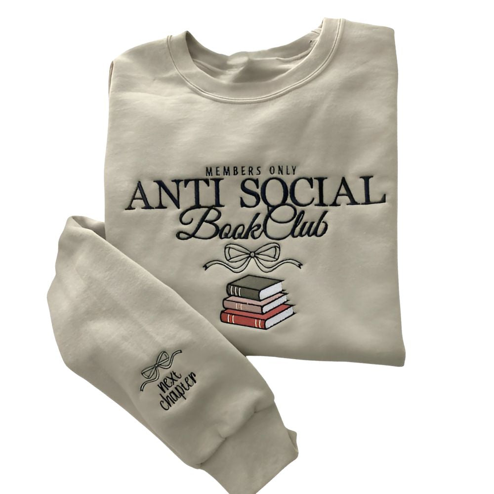Members Only Anti Social Book Club Embroidered Sweatshirt, Reading Book Lover Sweatshirt 2D0064