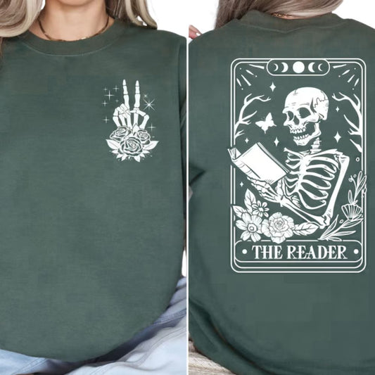 The Reader Tarot Skeleton Book Sweatshirt, Reading Book Lover Sweatshirt 2D0066