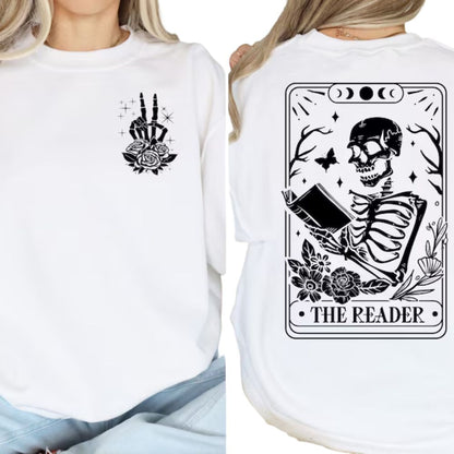 The Reader Tarot Skeleton Book Sweatshirt, Reading Book Lover Sweatshirt 2D0066