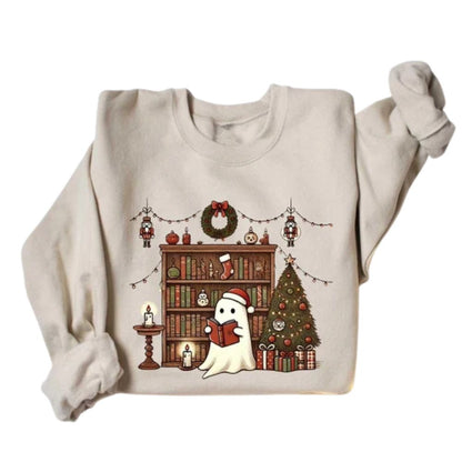 Ghost Reading Books Christmas Sweatshirt, Christmas Book Sweatshirt 2D0068