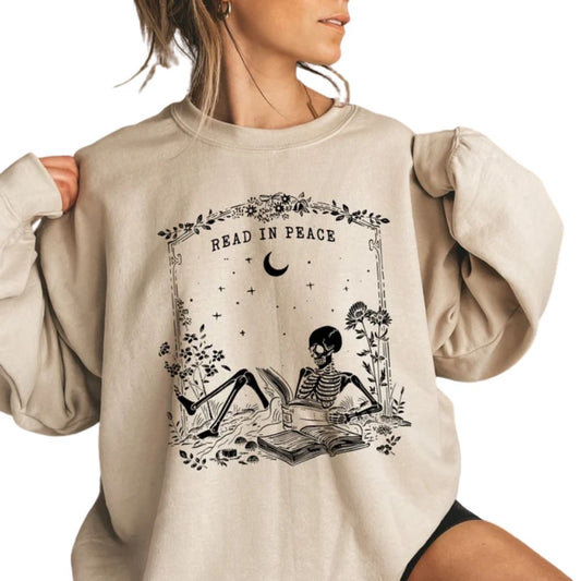 Skull Read In Peace Sweatshirt, Skull Reading Book Lover Sweatshirt 2D0069