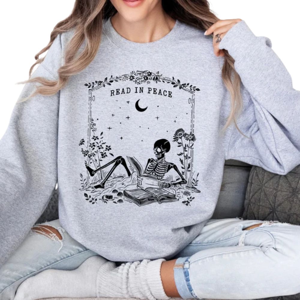 Skull Read In Peace Sweatshirt, Skull Reading Book Lover Sweatshirt 2D0069