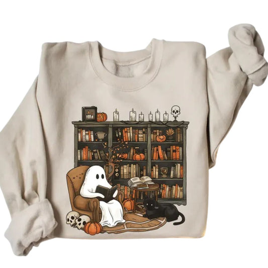 Ghost Reading Books Sweatshirt, Halloween Book Lover Sweatshirt 2D0070