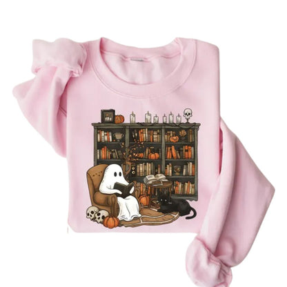 Ghost Reading Books Sweatshirt, Halloween Book Lover Sweatshirt 2D0070