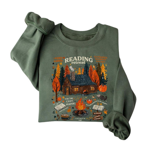 Cozy Cabin Reading Retreat Sweatshirt, Fall Bookish Sweatshirt 2D0071