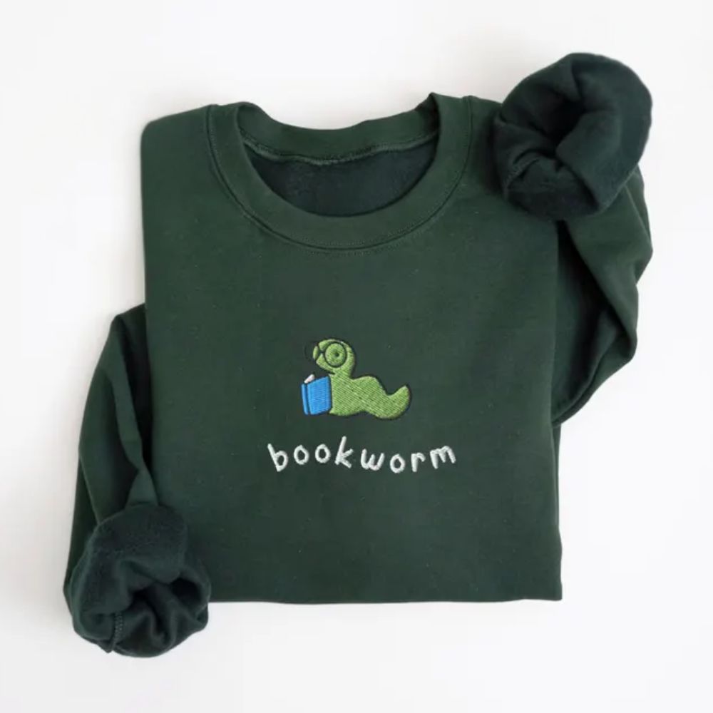Bookworm Embroidered Sweatshirt, Reading Book Lover Embroidered Sweatshirt 2D0077