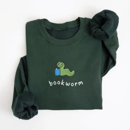 Bookworm Embroidered Sweatshirt, Reading Book Lover Embroidered Sweatshirt 2D0077