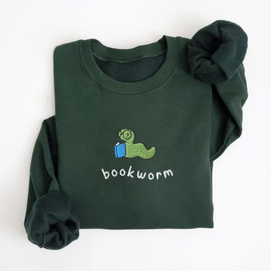 Bookworm Embroidered Sweatshirt, Reading Book Lover Embroidered Sweatshirt 2D0077