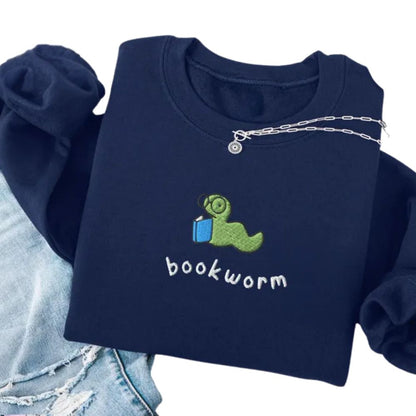 Bookworm Embroidered Sweatshirt, Reading Book Lover Embroidered Sweatshirt 2D0077