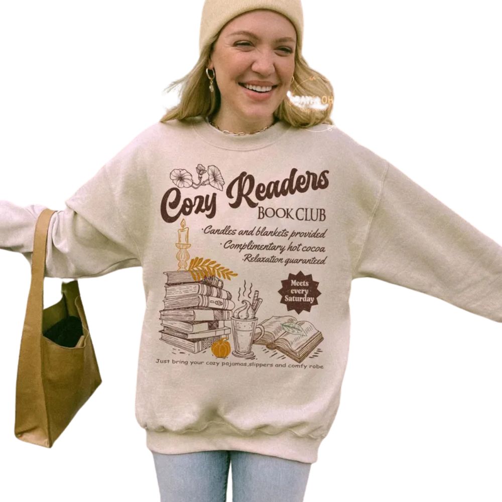 Cozy Reader Book Club Sweatshirt, Coffee And Book Lover Sweatshirt, Book Club Sweatshirt 2D0080