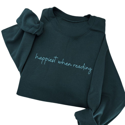 Happiest When Reading Embroidered Sweatshirt, Reading Book Lover Embroidered Sweatshirt 2D0092