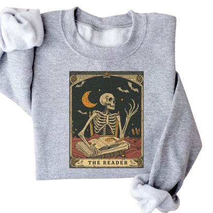 The Reader Tarot Card Sweatshirt, Skeleton Reading Lover Sweatshirt 2D0098