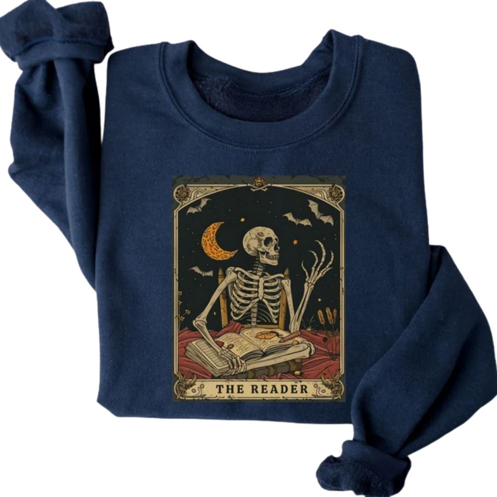 The Reader Tarot Card Sweatshirt, Skeleton Reading Lover Sweatshirt 2D0098