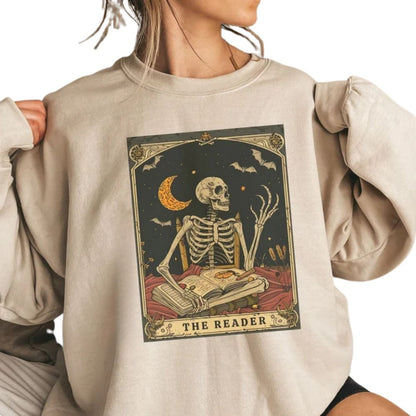 The Reader Tarot Card Sweatshirt, Skeleton Reading Lover Sweatshirt 2D0098