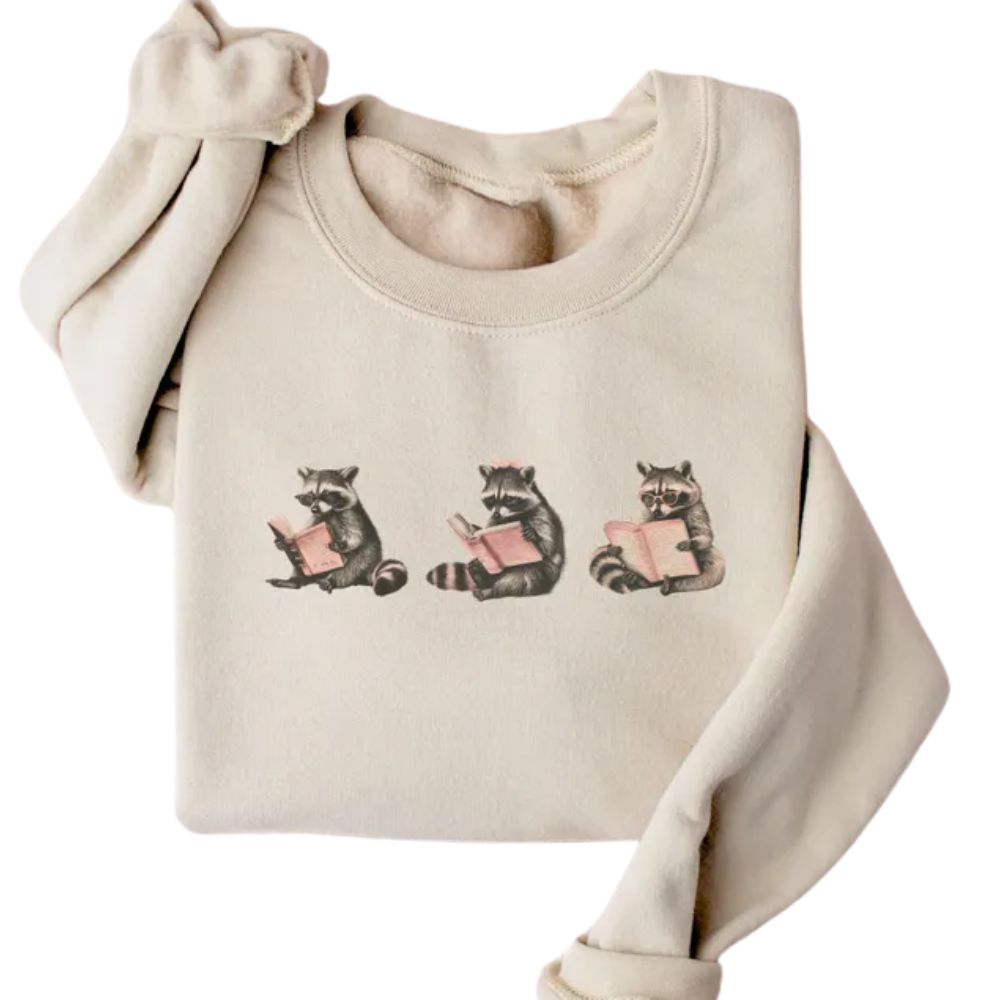 Funny Raccoon Reading Book Sweatshirt, Bookworm Raccoon Lover Sweatshirt 2D0099