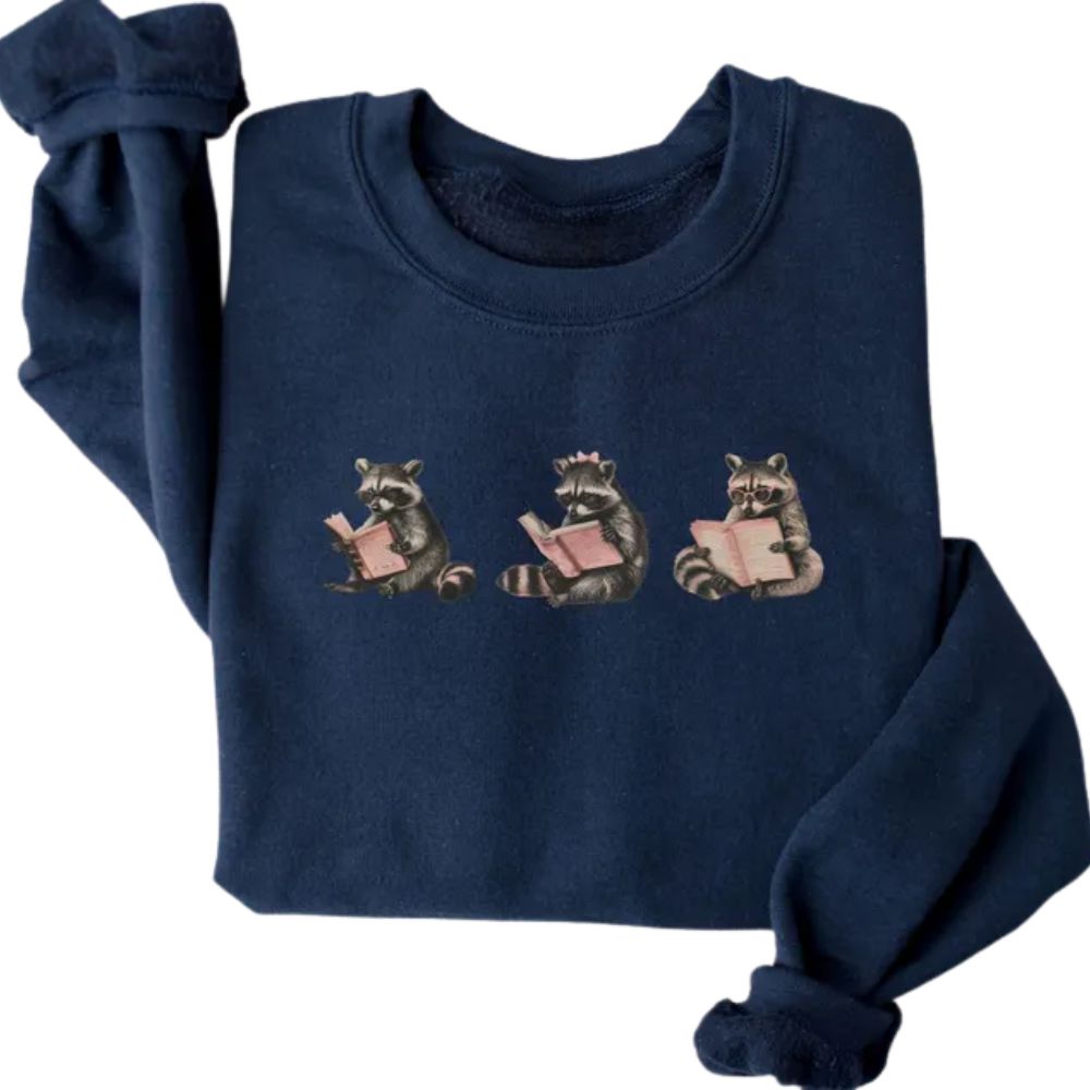 Funny Raccoon Reading Book Sweatshirt, Bookworm Raccoon Lover Sweatshirt 2D0099
