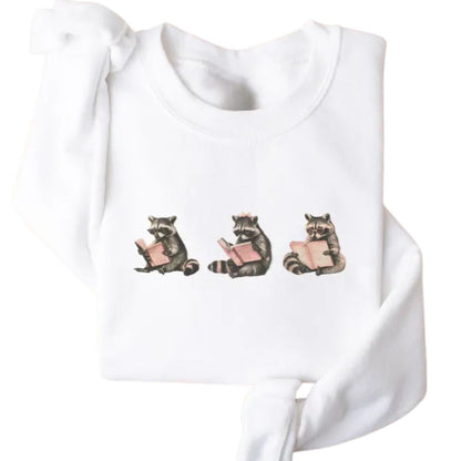 Funny Raccoon Reading Book Sweatshirt, Bookworm Raccoon Lover Sweatshirt 2D0099