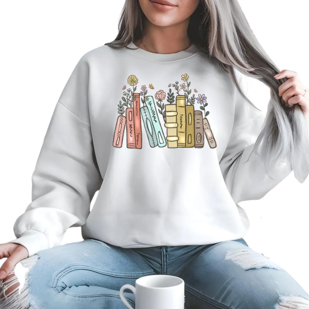 There Is No Such Thing As Too Many Books Sweatshirt, Floral Book Sweatshirt 2D0100