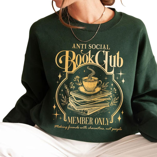 Anti Social Book Club Green Sweatshirt, Book Club Sweatshirt 2D0105