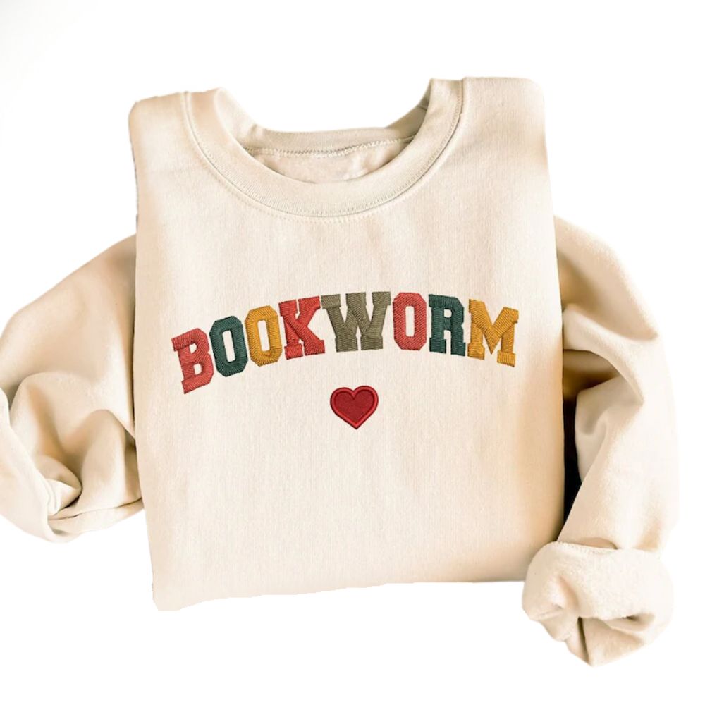 Embroidered Bookworm Sweatshirt, Reading Book Lover Sweatshirt 2D0114