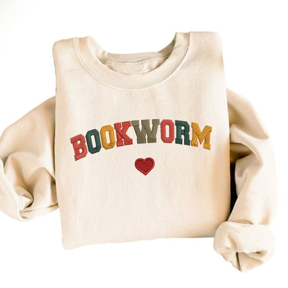 Embroidered Bookworm Sweatshirt, Reading Book Lover Sweatshirt 2D0114