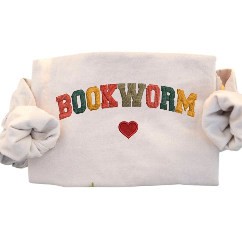 Embroidered Bookworm Sweatshirt, Reading Book Lover Sweatshirt 2D0114