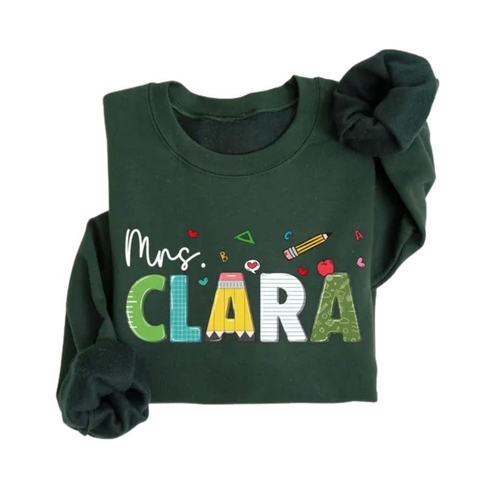 Custom Mrs Kindergarten Elementary Teacher Sweatshirt, Custom Teacher Sweatshirt 2D0119
