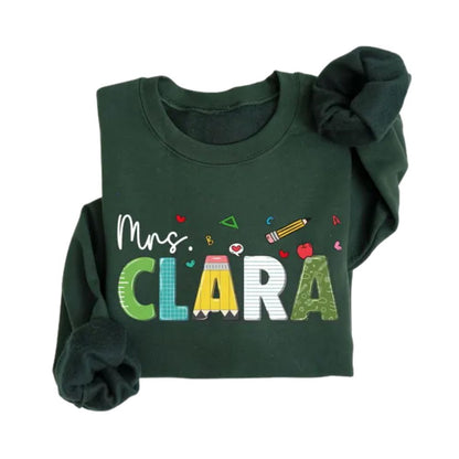 Custom Mrs Kindergarten Elementary Teacher Sweatshirt, Custom Teacher Sweatshirt 2D0119