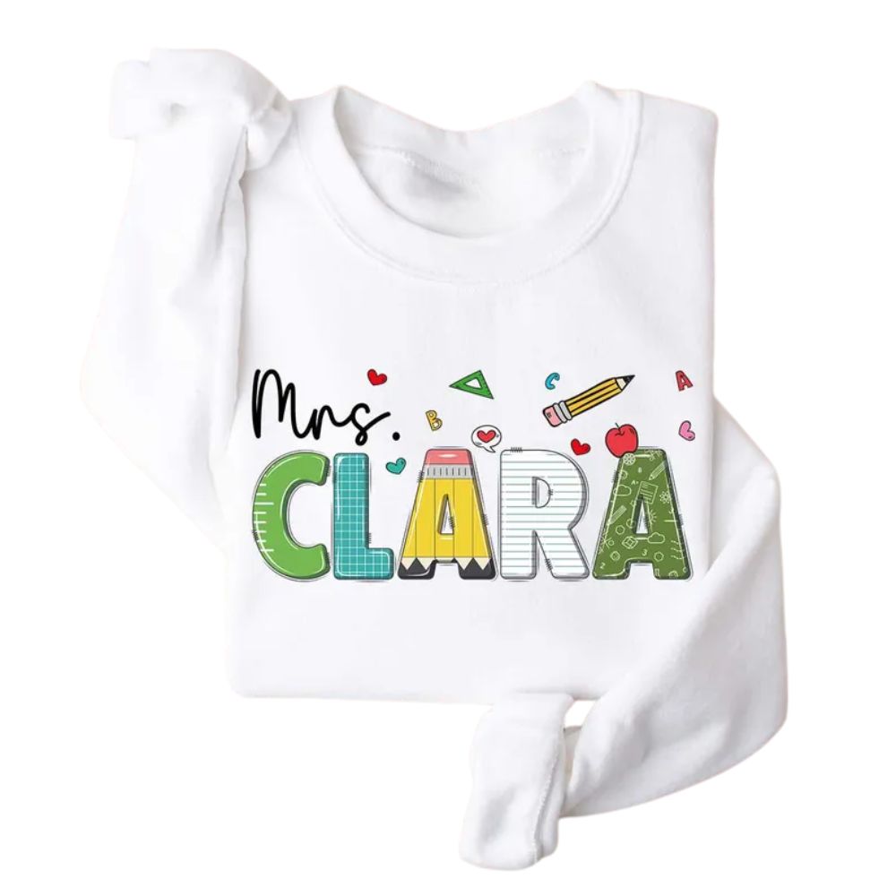 Custom Mrs Kindergarten Elementary Teacher Sweatshirt, Custom Teacher Sweatshirt 2D0119