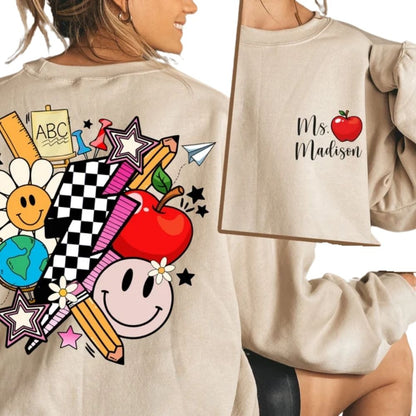 Custom Retro Teacher Sweatshirt For Women, Custom Teacher Sweatshirt 2D0123