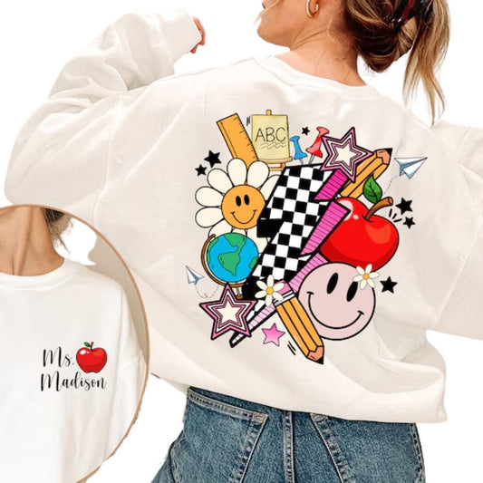 Custom Retro Teacher Sweatshirt For Women, Custom Teacher Sweatshirt 2D0123