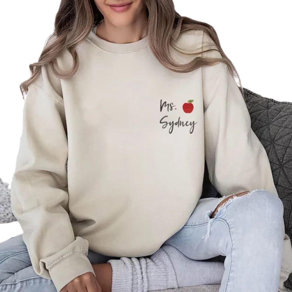Custom Embroidered  Mrs Apple Teacher Sweatshirts, Custom Teacher Sweatshirt 2D0124